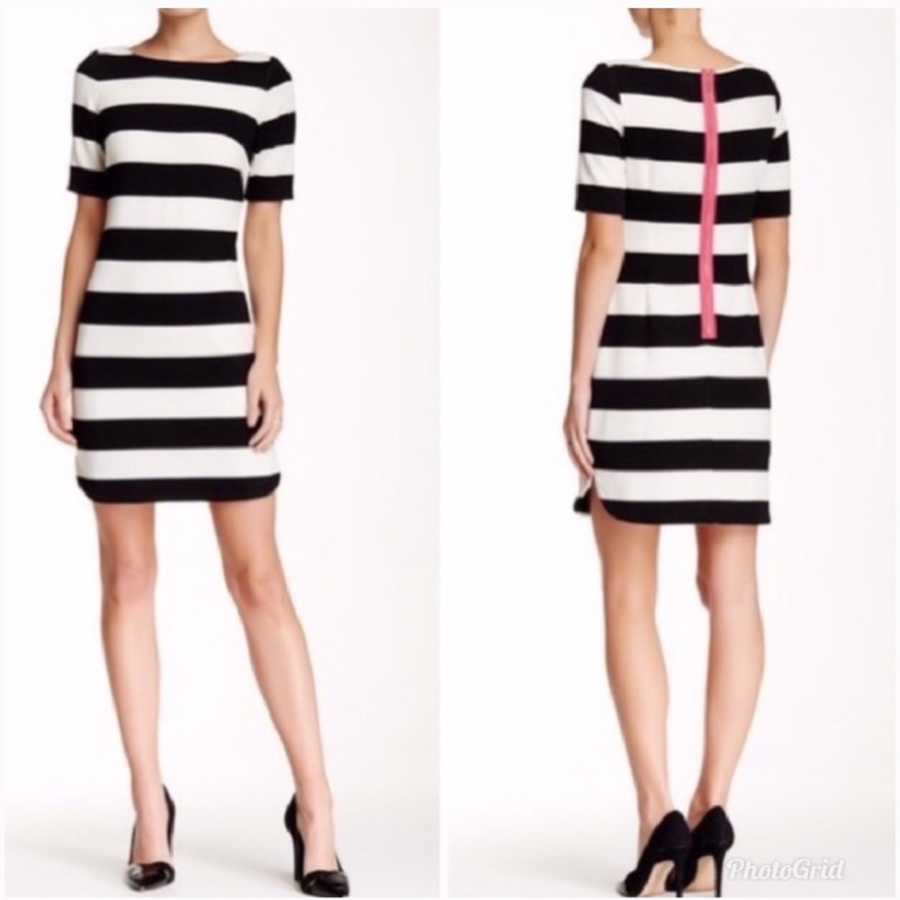 Eliza J Striped Dress with Exposed Zipper, Sz 0